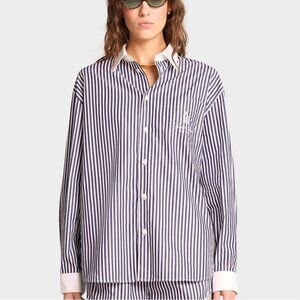 Sporty & Rich Navy and White Striped Button Down Shirt
